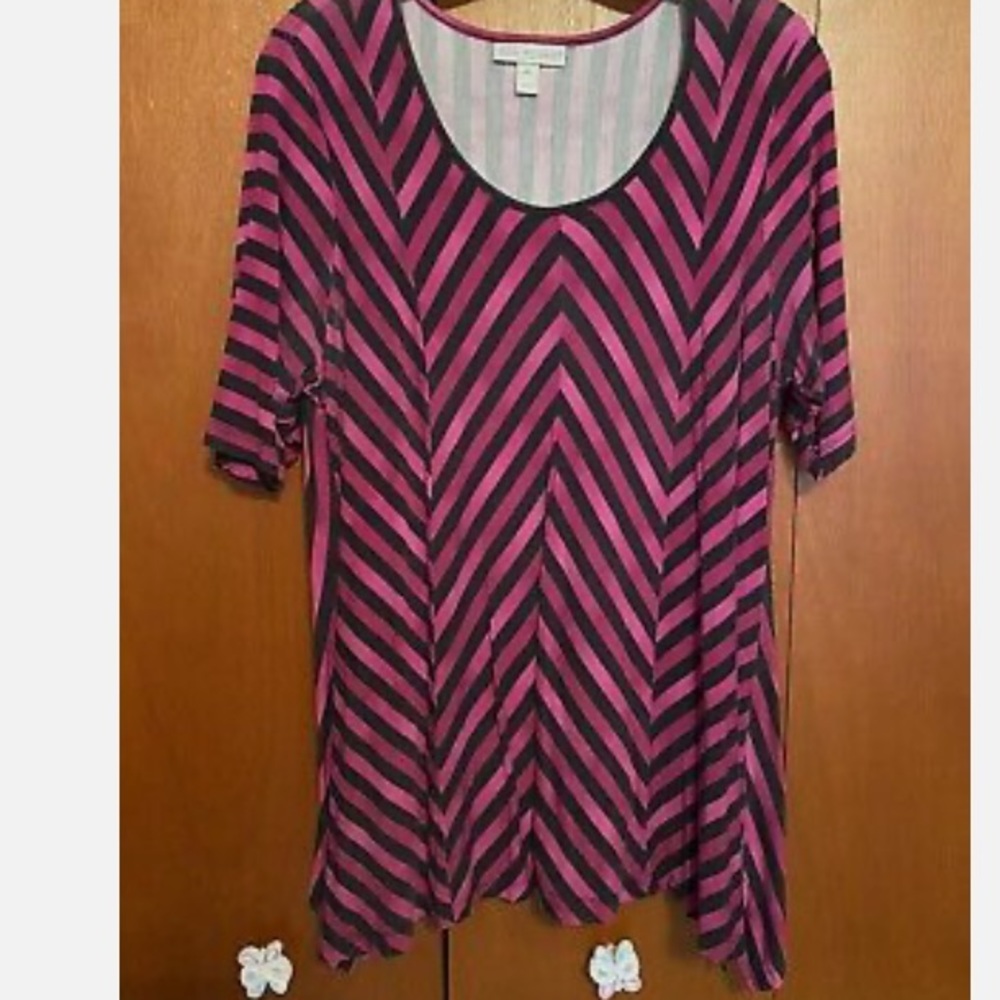 Women's Dana Buchman Pullover Top
Black/Pink Stripe size Large Short Sleeve